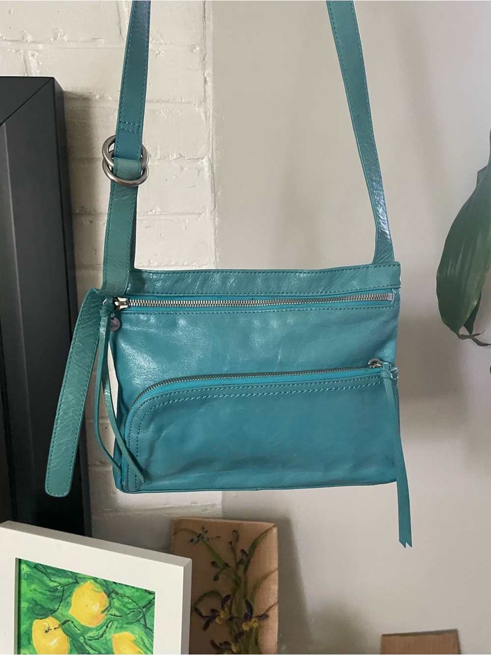 HOBO Teal Leather Crossbody Bag with Front Zip Pocket - Picture 11 of 11